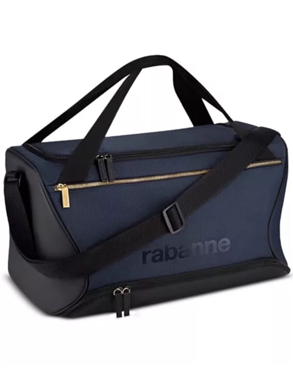 Paco Rabanne Navy and Black Duffel Bag with Gold Zipper